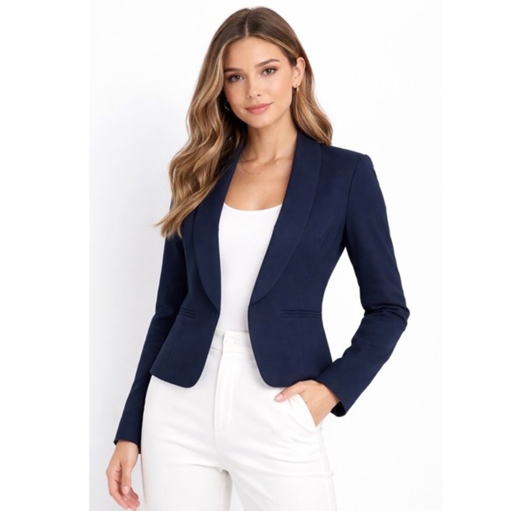Kenar Navy Blue Shawl Collar Blazer Jacket M Preppy Career Chic Academia 53-03